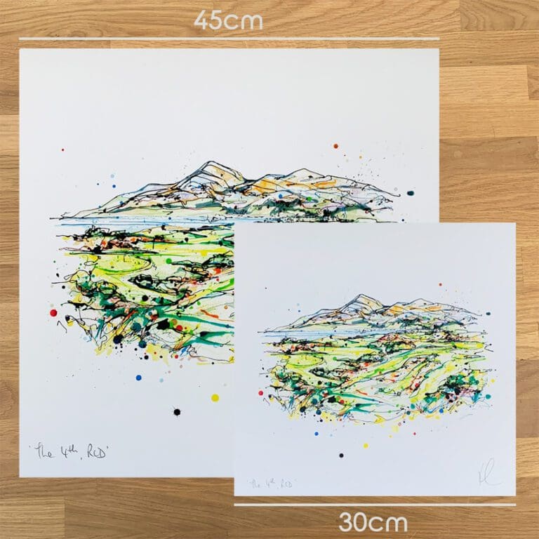 Two prints of The 4th RCD by Kathryn Callaghan, to show the size difference between the 45cm print and the 30cm print.