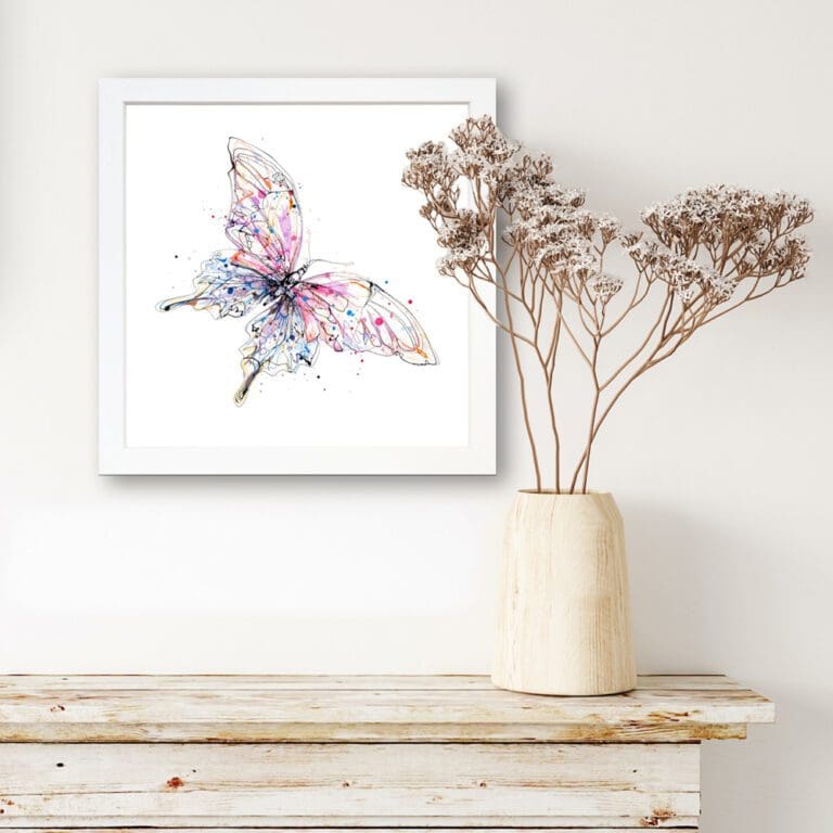 Flutterfly Fine Art Print in White Frame in Situ