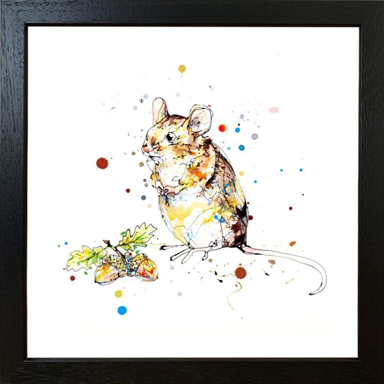 Little Guy Harvest Mouse Paper Giclee Fine Art Print in Black Frame