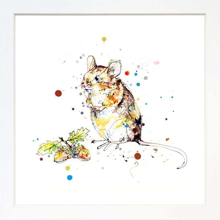 Little Guy Harvest Mouse Paper Giclee Fine Art Print in White Frame