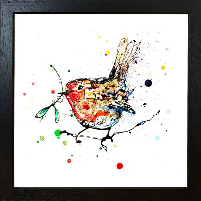 Mistletoe Robin Giclee Paper Fine Art Print in Black Frame