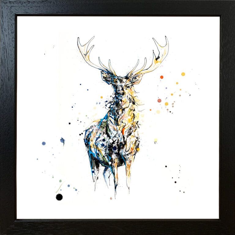 Nightfall Stag Giclee Paper Fine Art Print in Black Frame