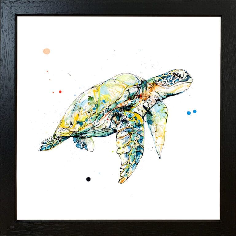 Tranquil Sea Turtle Paper Giclee Fine Art Print in Black Frame