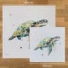 Two prints of Tranquil by Kathryn Callaghan, to show the size difference between the 45cm print and the 30cm print.