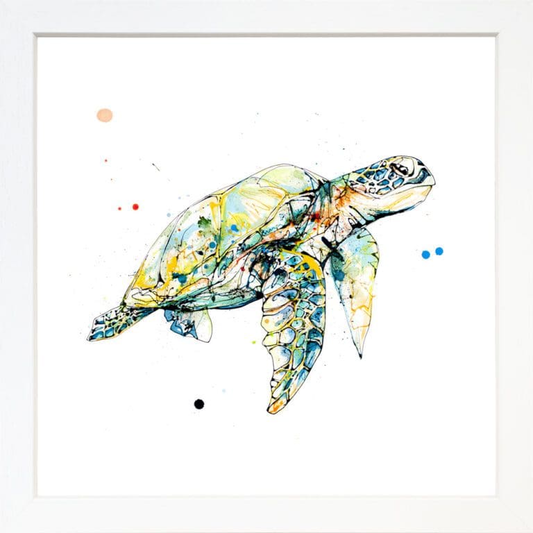 Tranquil Sea Turtle Paper Giclee Fine Art Print in White Frame