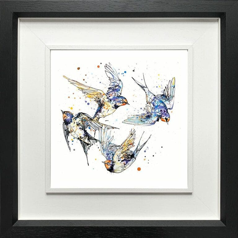 Belonging Paper Giclee Fine Art Print Swallows Family in Deluxe Black Frame