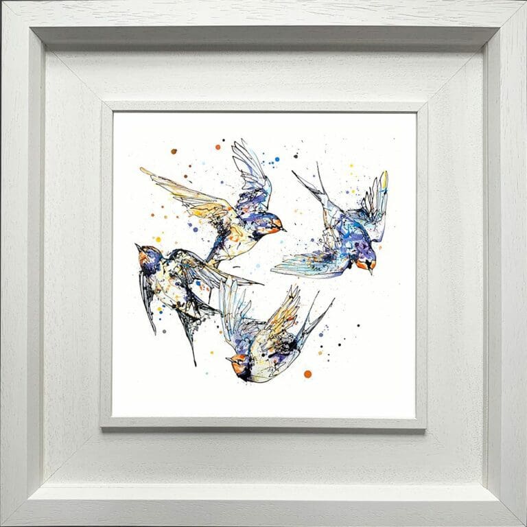 Belonging Paper Giclee Fine Art Print Swallows Family in Deluxe White Frame