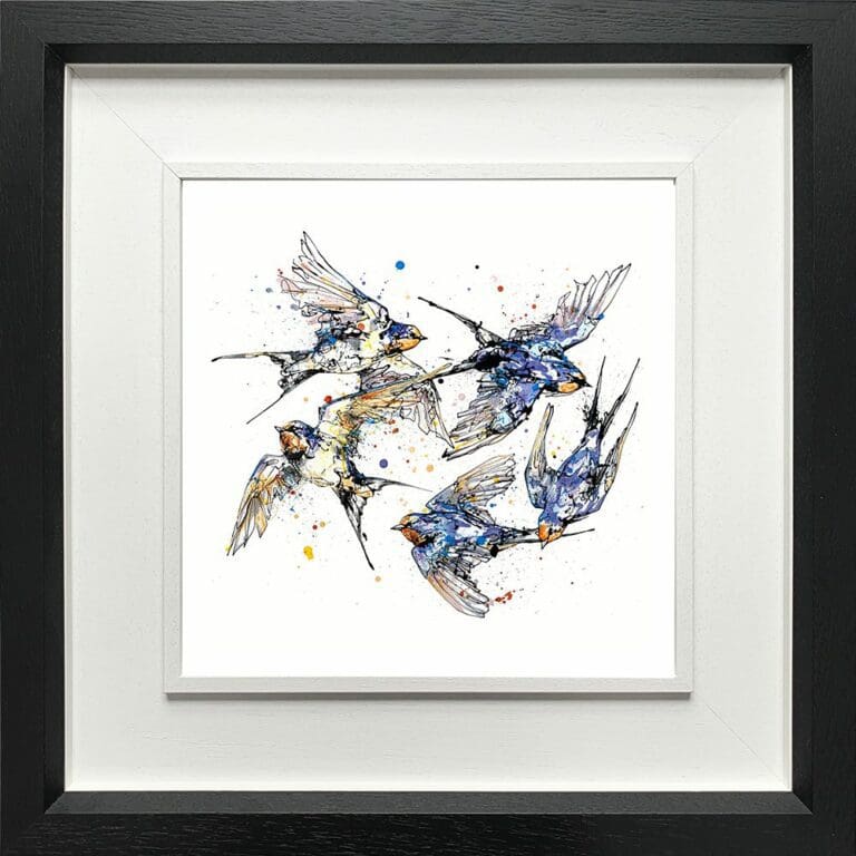 Closeness Fine Art Paper Giclee Print Swallows Five Family in Deluxe Black Frame