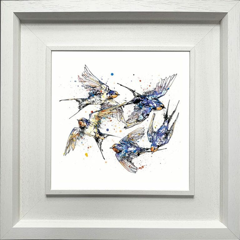 Closeness Fine Art Paper Giclee Print Swallows Five Family in Deluxe White Frame