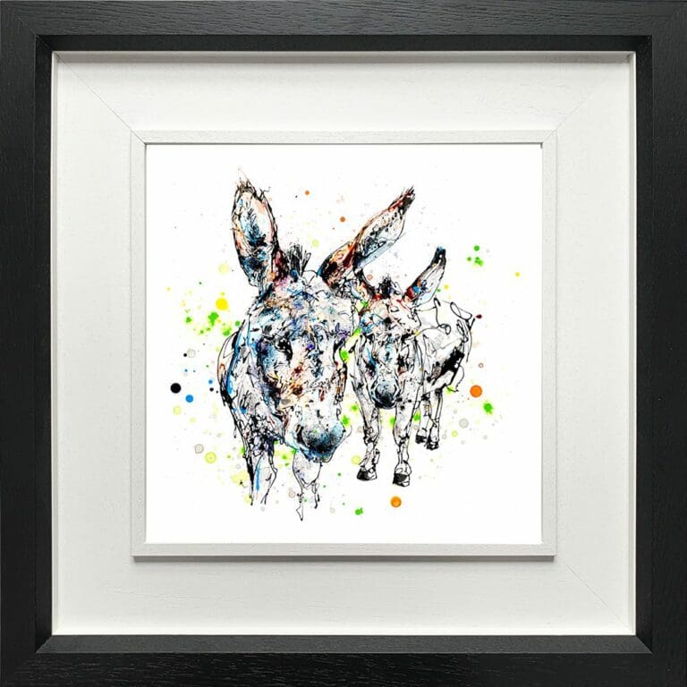 Companions Donkeys Fine Art Paper Giclee Print in Deluxe Black Frame