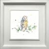 Curio Barn Owl Curiosity Birds of Prey Paper Giclee Fine Art Print shown in Deluxe White Frame