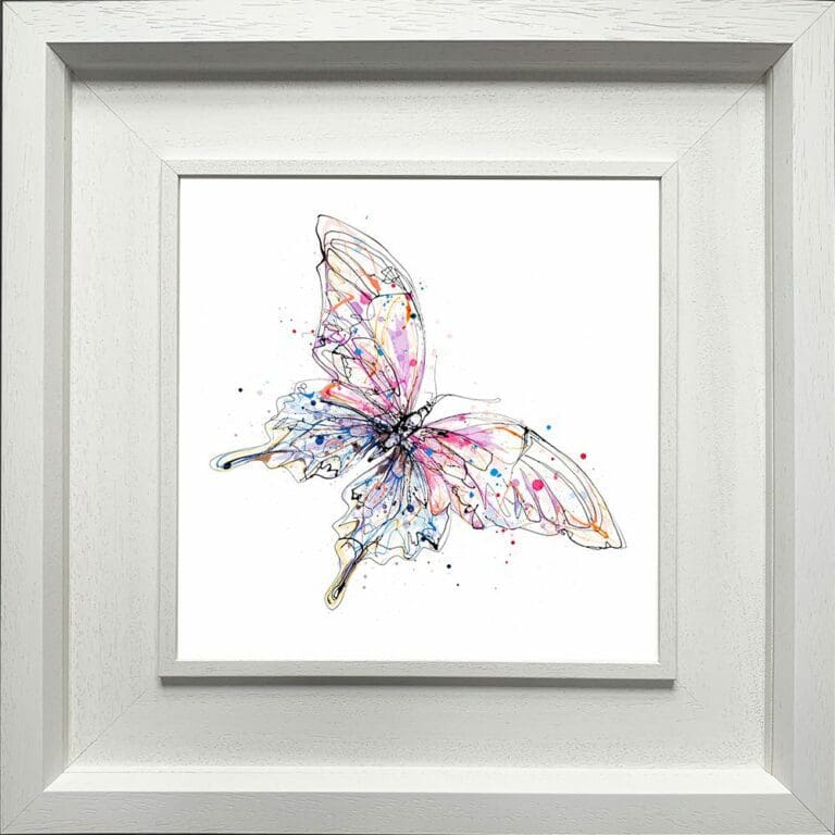 Flutterfly Butterfly Paper Fine Art Print Giclee shown in Deluxe White Frame