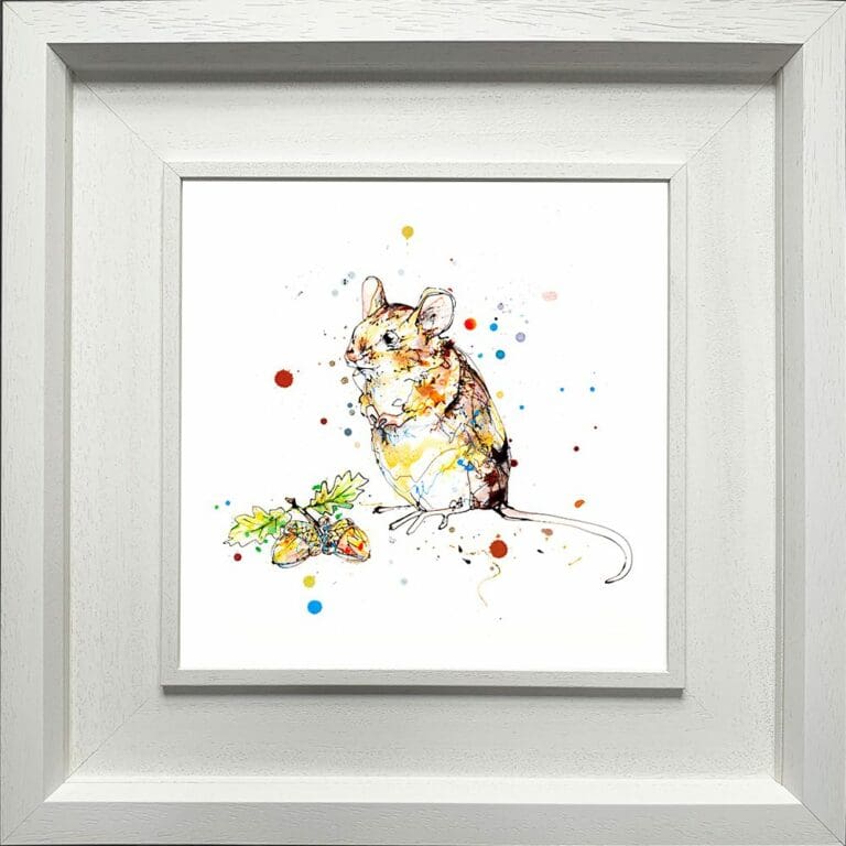 Little Guy Mouse Paper Giclee Fine Art Print in Deluxe White Frame