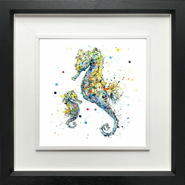 Mini Me Seahorses Paper Fine Art Print Giclee in Deluxe Black Frame