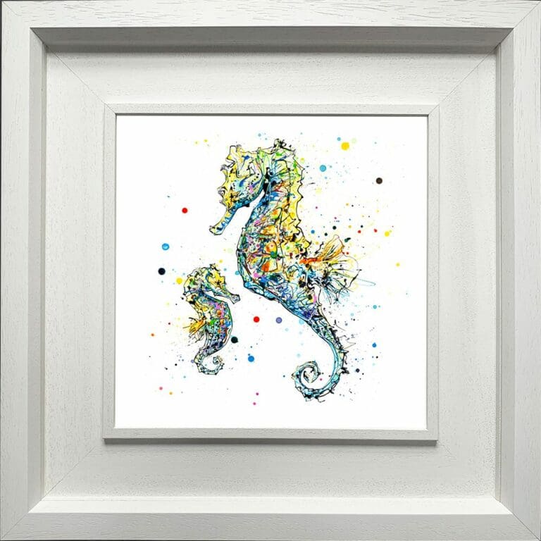 Mini Me Seahorses Paper Fine Art Print Giclee in Deluxe White Frame