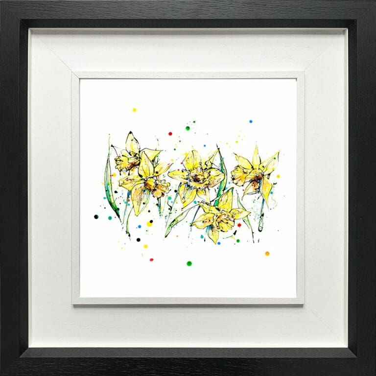 Ray of Sunshine Daffodils Paper Fine Art Print shown in Deluxe Black Frame