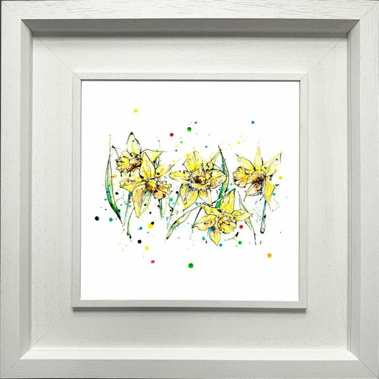 Ray of Sunshine Daffodils Paper Fine Art Print shown in Deluxe White Frame