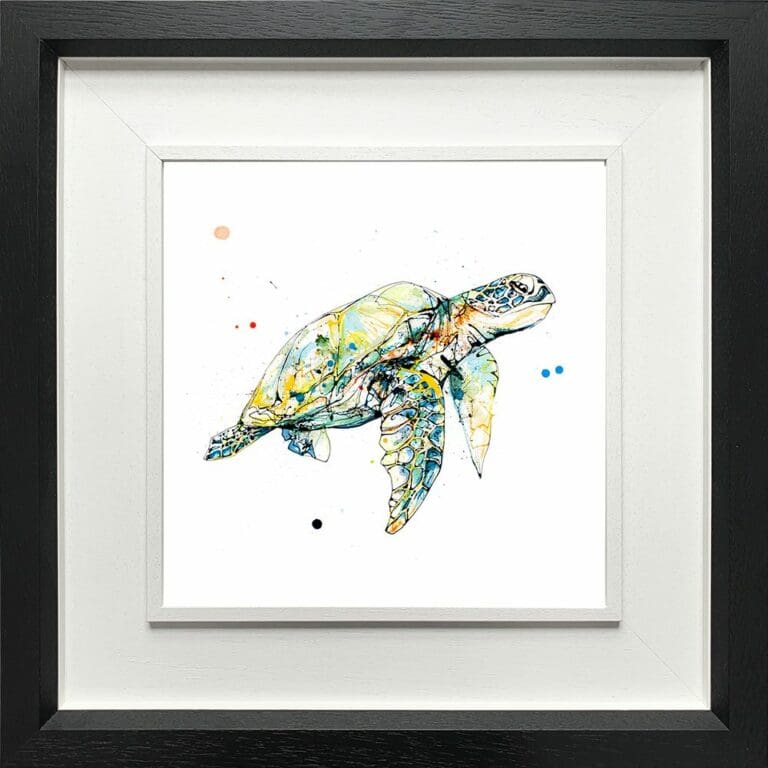 Tranquil Sea Turtle Paper Fine Art Giclee Print in Deluxe Black Frame