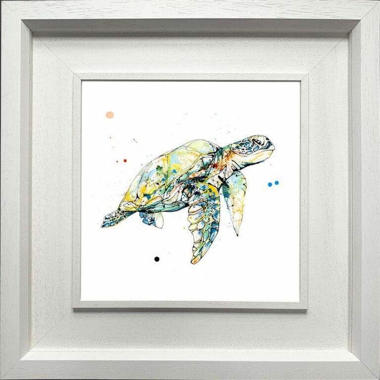 Tranquil Sea Turtle Paper Fine Art Giclee Print in Deluxe White Frame