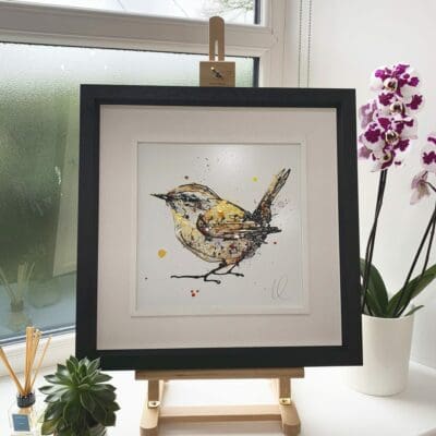 Bramble Original Wren Painting in Deluxe Black Frame by Northern Ireland artist Kathryn Callaghan