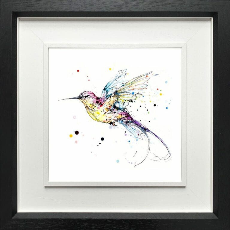 Infinity Hummingbird Lovebird Paper Giclee Fine Art Print in Deluxe Black Frame