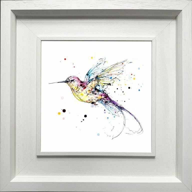 Infinity Hummingbird Lovebird Paper Giclee Fine Art Print in Deluxe White Frame