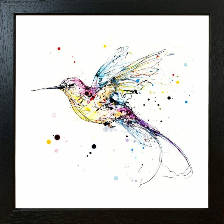 Infinity Hummingbird Lovebird Paper Giclee Fine Art Print in Black Frame