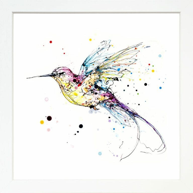 Infinity Hummingbird Lovebird Paper Giclee Fine Art Print in White Frame