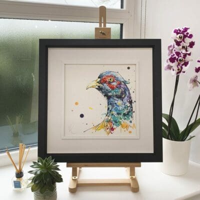 Laurel Original Pheasant Painting in Deluxe Black Frame by Northern Ireland artist Kathryn Callaghan