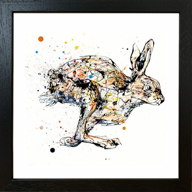 Like The Wind Running Hare Paper Giclee Fine Art Print shown in Standard Black Frame