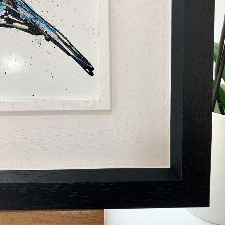 Detail of Black Deluxe Frame for Sorrel Chaffinch Original Painting