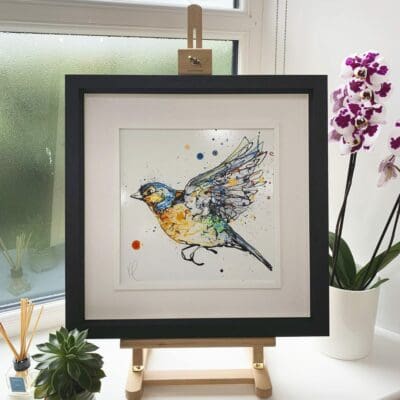 Sorrel Original Chaffinch Painting in Deluxe Black Frame by Northern Ireland artist Kathryn Callaghan