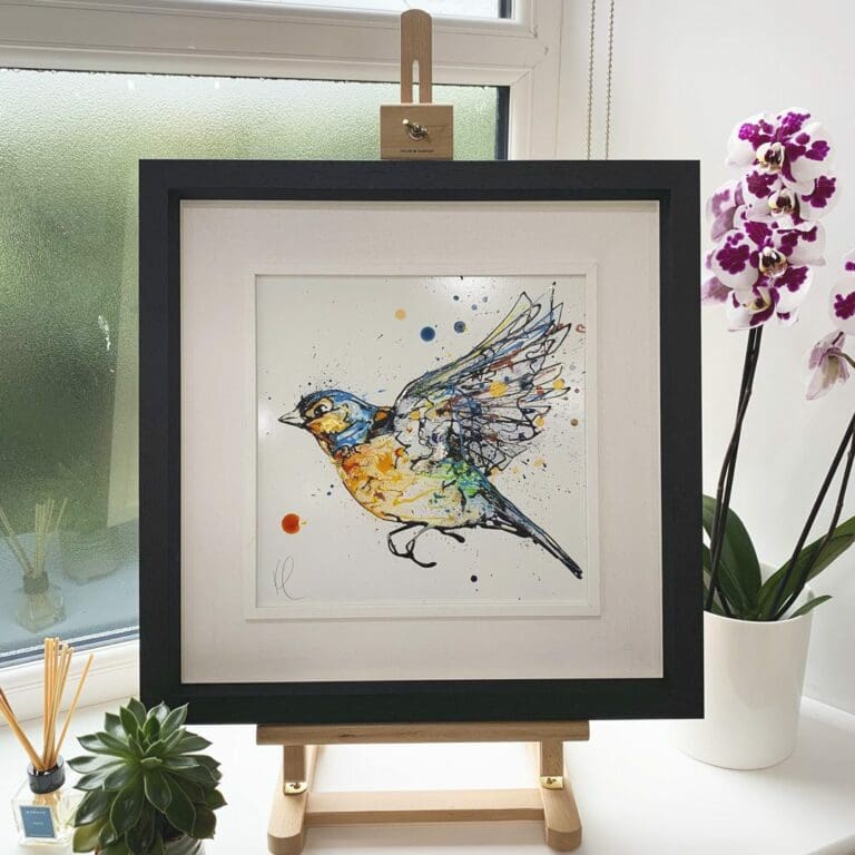 Sorrel Original Chaffinch Painting in Deluxe Black Frame by Northern Ireland artist Kathryn Callaghan