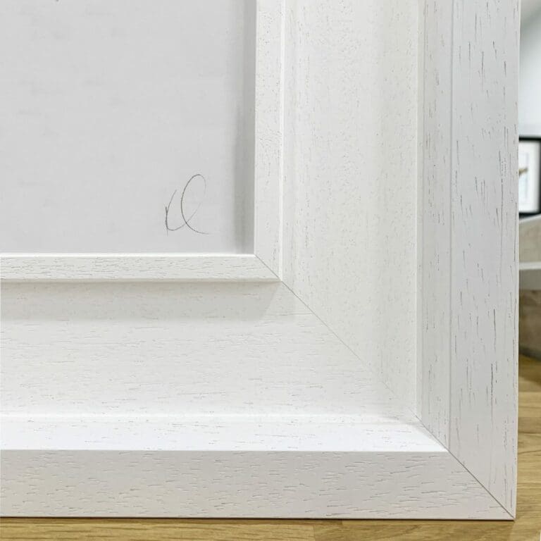 Close Up Detail of the Deluxe White Wooden Frame