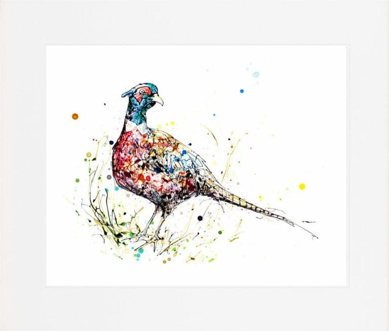 Resplendent Pheasant Paper Giclee Fine Art Print shown in Mount