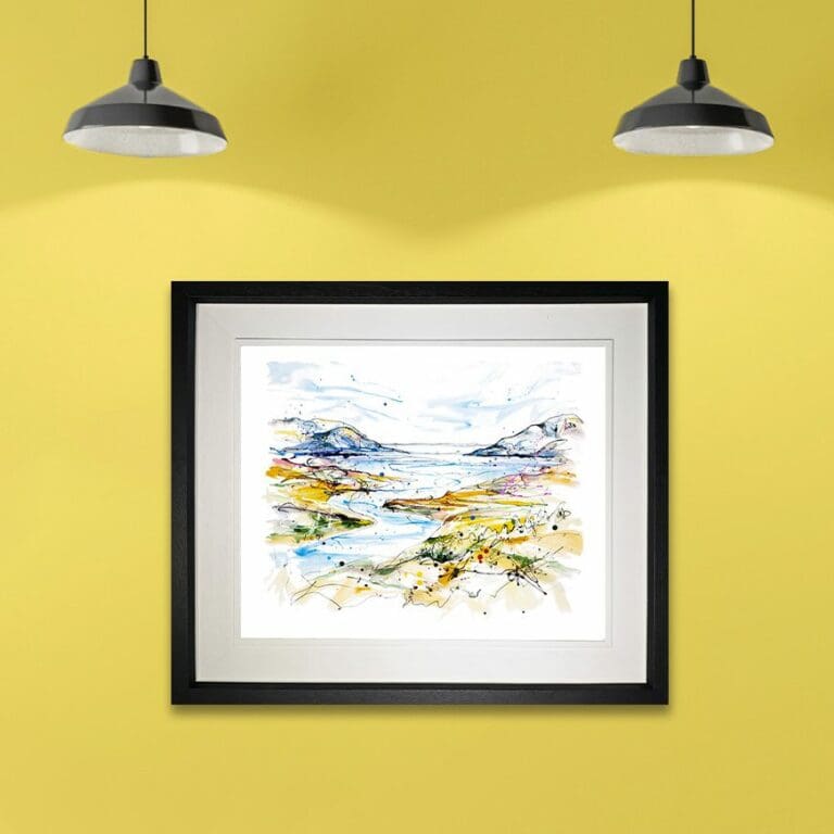 Carlingford Lough Framed Giclee Paper Fine Art Print shown in Deluxe Black Frame in Situ