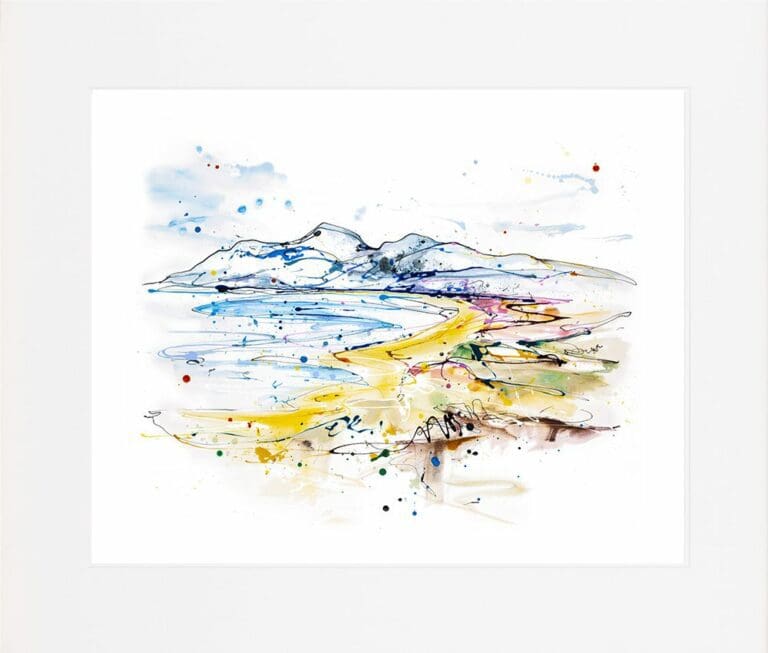 Kingdom of Mourne Mountains Landscape Paper Giclee Fine Art Print shown in mount