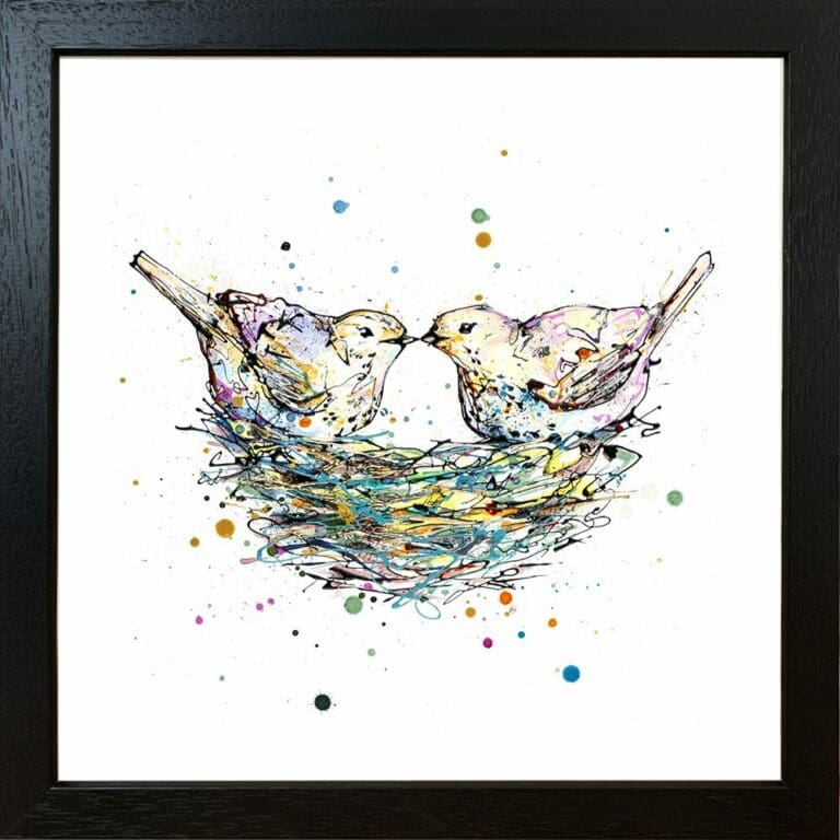 Our Nest Two Birds Paper Giclee Fine Art Print shown in Standard Black Frame