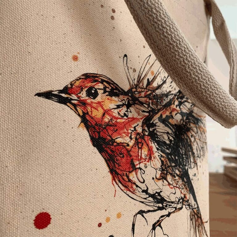 Kathryn Callaghan Airborne Canvas Bucket Tote Bag Close Up of Robin Print