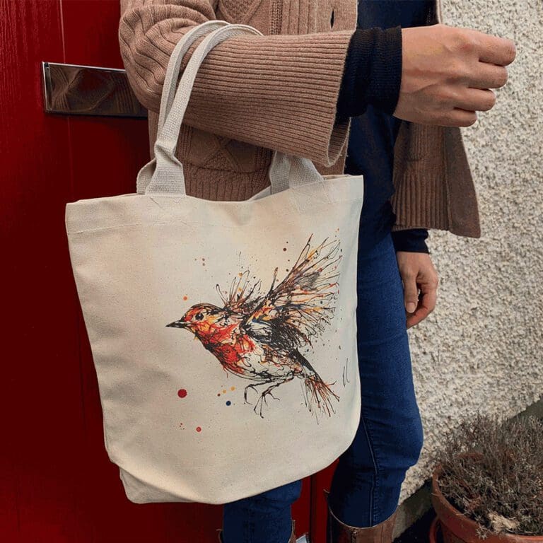 Canvas Bucket Tote Bag being carried displaying Airborne print