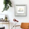Giants of Belfast Northern Ireland landscape print shown in Deluxe White Frame in Situ