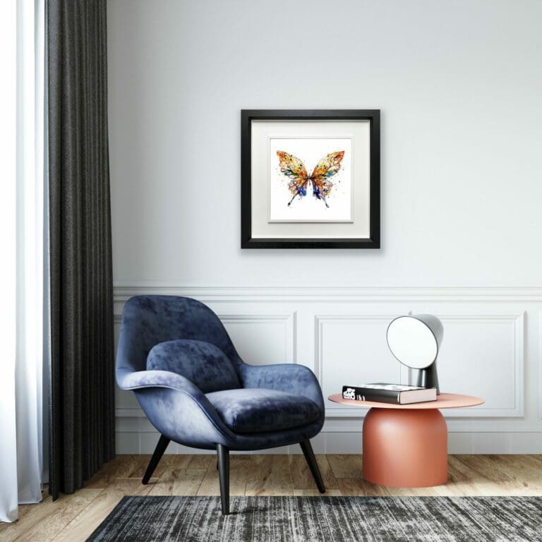 Kaleidoscope Butterfly Print shown in Deluxe Black Frame shown in Situ