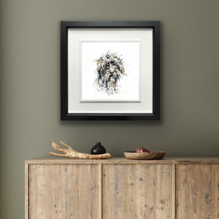 Slippers Scruffy Dog Print shown in Deluxe Black Frame in Situ