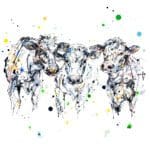 A poured painting of three dairy cows by Northern Ireland artist Kathryn Callaghan