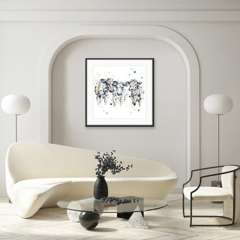 A Good Natter Cow Print shown framed in Situ