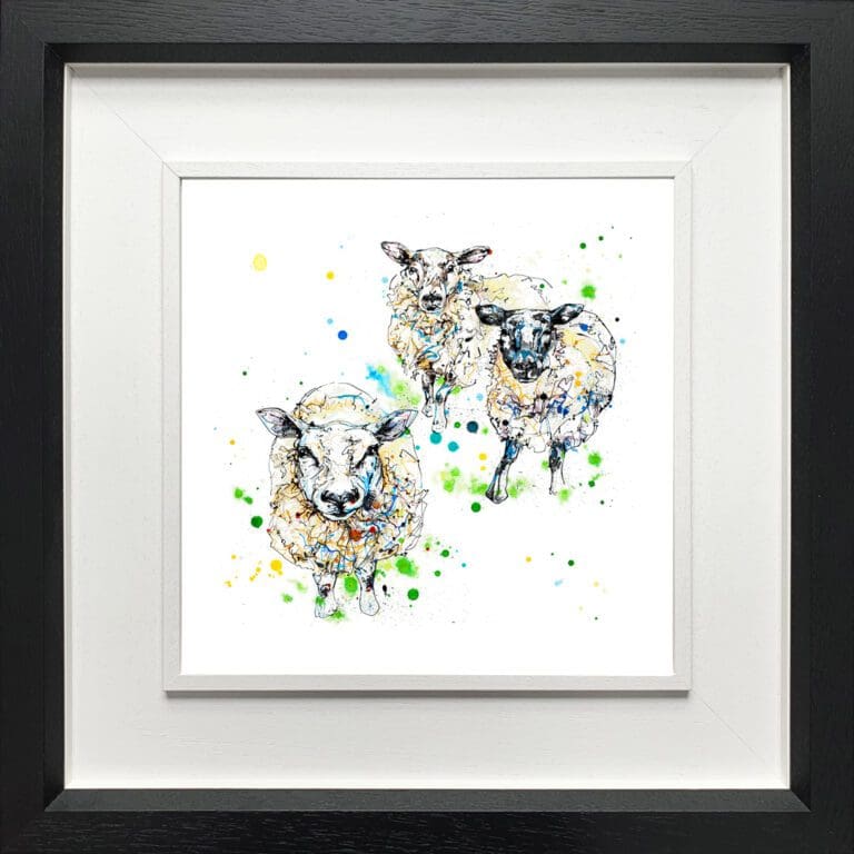 All Ears Sheep Print shown in a Deluxe Black Frame