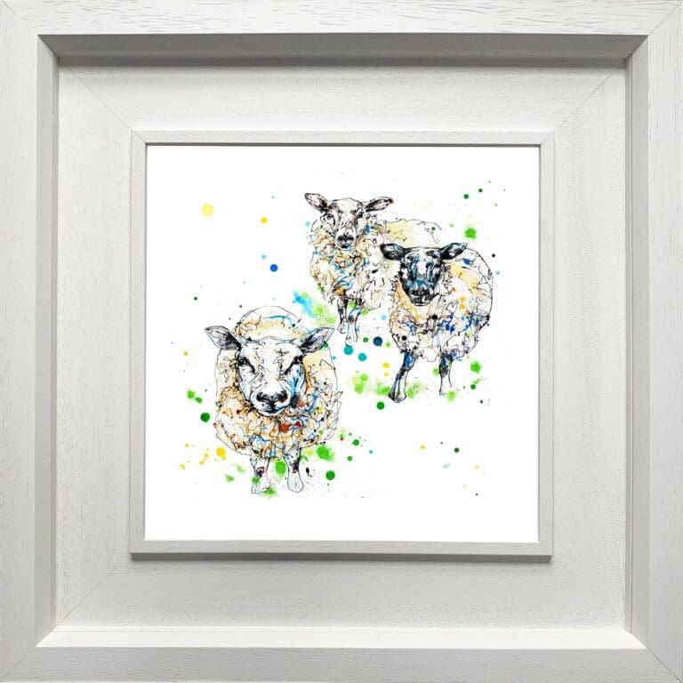 All Ears Sheep Print shown in Deluxe White Frame