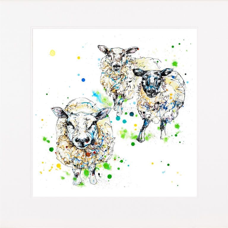 All Ears Sheep Print shown in a paper mount