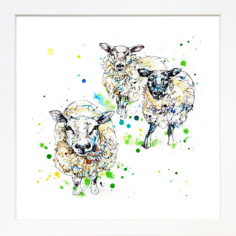 All Ears Sheep Print shown in Standard White Frame