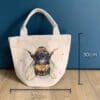 Dimensions of Buzz canvas bucket bag.